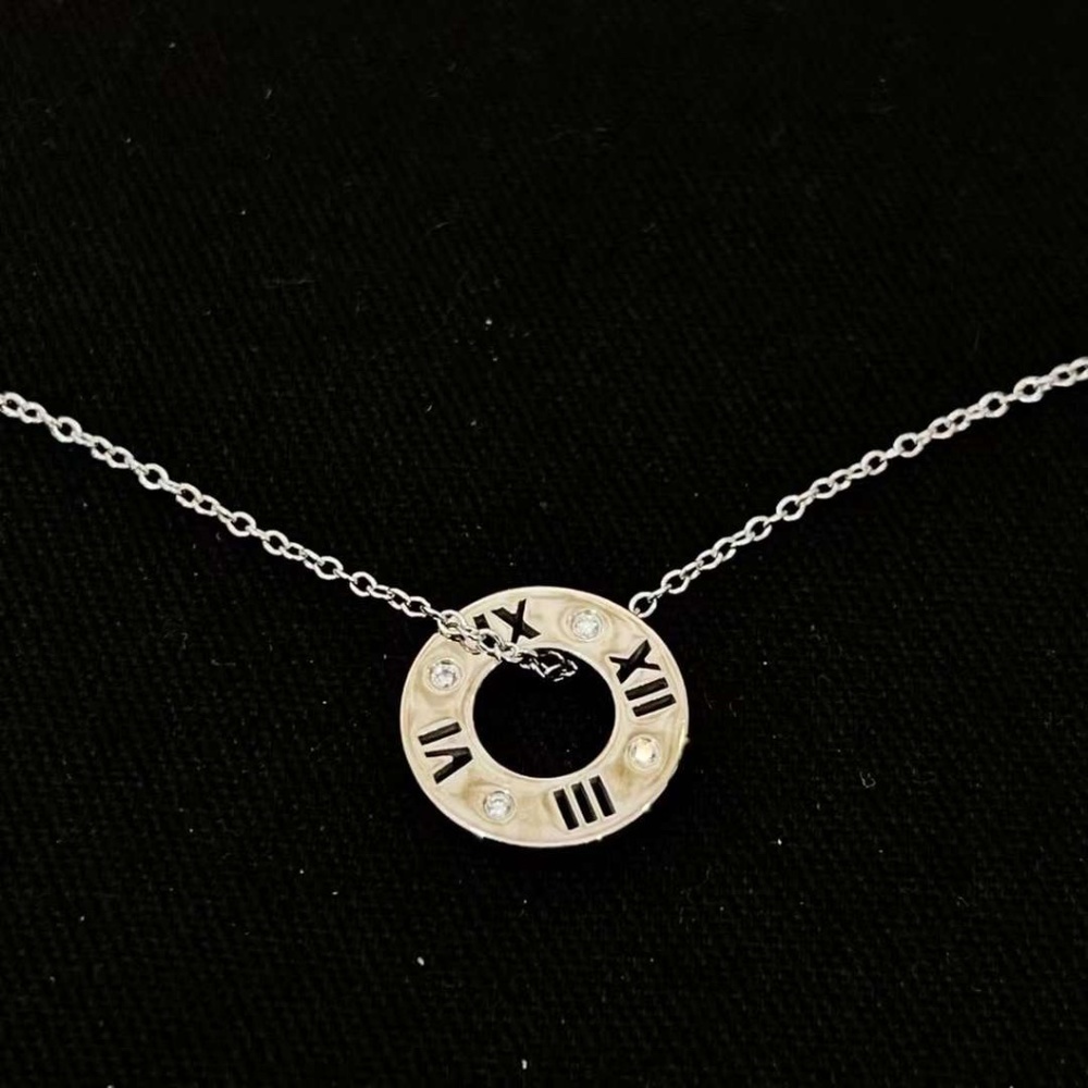 100% Auth TIFFANY & CO 18K WHITE GOLD ATLAS DIAMOND ROMAN NUMERAL NECKLA…
